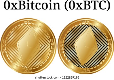 Set of physical golden coin 0xBitcoin (0xBTC), digital cryptocurrency.  icon set. Vector illustration isolated on white background.
