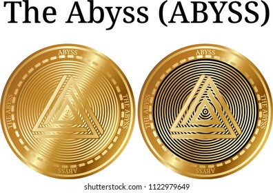 Set of physical golden coin The Abyss (ABYSS), digital cryptocurrency.  icon set. Vector illustration isolated on white background.