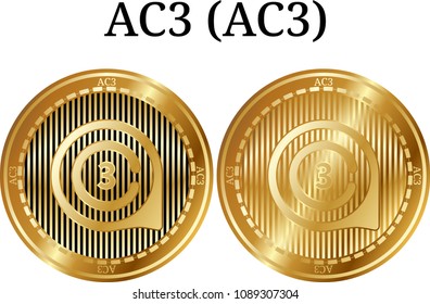 Set of physical golden coin AC3 (AC3), digital cryptocurrency. AC3 (AC3) icon set. Vector illustration isolated on white background.