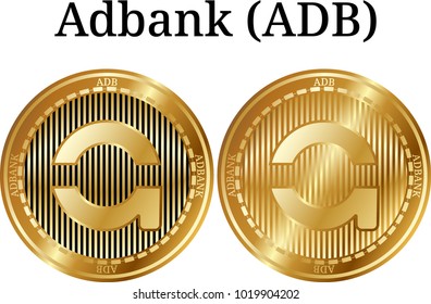 Set of physical golden coin Adbank (ADB), digital cryptocurrency. Adbank (ADB) icon set. Vector illustration isolated on white background.