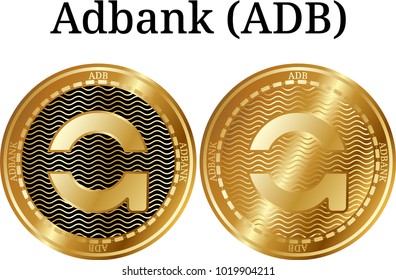 Set of physical golden coin Adbank (ADB), digital cryptocurrency. Adbank (ADB) icon set. Vector illustration isolated on white background.
