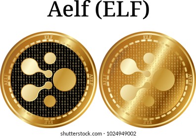 Set of physical golden coin Aelf (ELF), digital cryptocurrency. Aelf (ELF) icon set. Vector illustration isolated on white background.