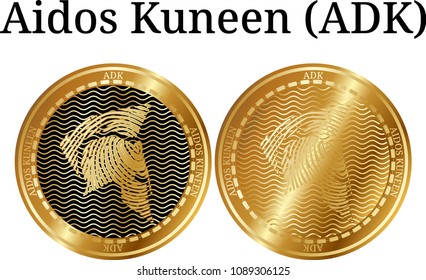 Set of physical golden coin Aidos Kuneen (ADK), digital cryptocurrency. Aidos Kuneen (ADK) icon set. Vector illustration isolated on white background.