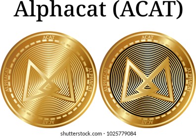 Set of physical golden coin Alphacat (ACAT), digital cryptocurrency. Alphacat (ACAT) icon set. Vector illustration isolated on white background.