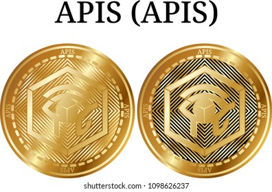 Set of physical golden coin APIS (APIS), digital cryptocurrency. APIS (APIS) icon set. Vector illustration isolated on white background.