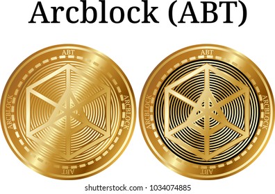 Set of physical golden coin Arcblock (ABT), digital cryptocurrency. Arcblock (ABT) icon set. Vector illustration isolated on white background.