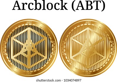 Set of physical golden coin Arcblock (ABT), digital cryptocurrency. Arcblock (ABT) icon set. Vector illustration isolated on white background.