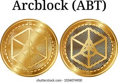 Set of physical golden coin Arcblock (ABT), digital cryptocurrency. Arcblock (ABT) icon set. Vector illustration isolated on white background.