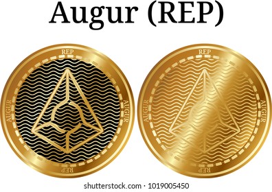 Set of physical golden coin Augur (REP), digital cryptocurrency. Augur (REP) icon set. Vector illustration isolated on white background.