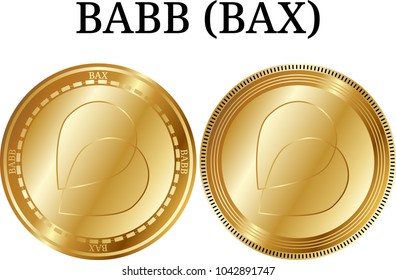 Set of physical golden coin BABB (BAX), digital cryptocurrency. BABB (BAX) icon set. Vector illustration isolated on white background.