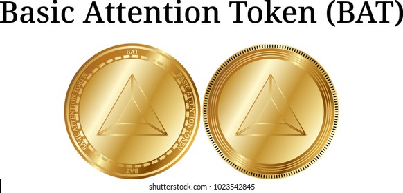 Set of physical golden coin Basic Attention Token (BAT), digital cryptocurrency. Basic Attention Token (BAT) icon set. Vector illustration isolated on white background.