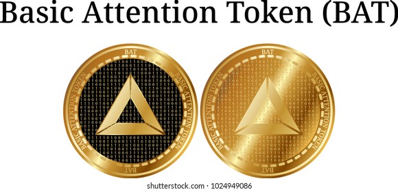Set of physical golden coin Basic Attention Token (BAT), digital cryptocurrency. Basic Attention Token (BAT) icon set. Vector illustration isolated on white background.