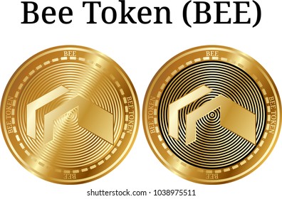 Set of physical golden coin Bee Token (BEE), digital cryptocurrency. Bee Token (BEE) icon set. Vector illustration isolated on white background.