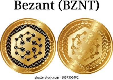 Set of physical golden coin Bezant (BZNT), digital cryptocurrency. Bezant (BZNT) icon set. Vector illustration isolated on white background.