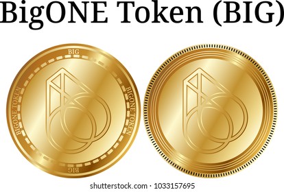 Set of physical golden coin BigONE Token (BIG), digital cryptocurrency. BigONE Token (BIG) icon set. Vector illustration isolated on white background.