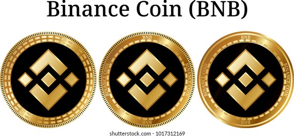 Set of physical golden coin Binance Coin (BNB), digital cryptocurrency. Binance Coin (BNB) icon set. Vector illustration isolated on white background.