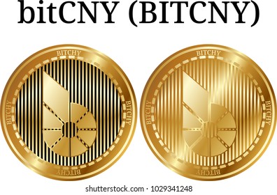 Set of physical golden coin Bitcny (BITCHY), digital cryptocurrency. Bitcny (BITCHY) icon set. Vector illustration isolated on white background.