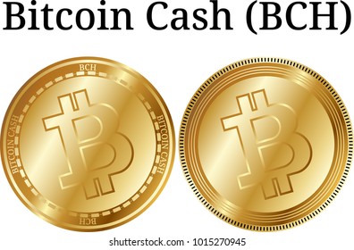 Set of physical golden coin Bitcoin Cash (BCH), digital cryptocurrency. Bitcoin Cash (BCH) icon set. Vector illustration isolated on white background.