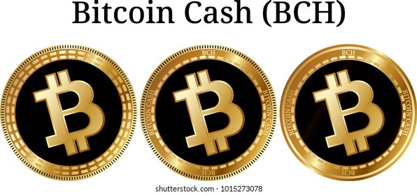 Set of physical golden coin Bitcoin Cash (BCH), digital cryptocurrency. Bitcoin Cash (BCH) icon set. Vector illustration isolated on white background.