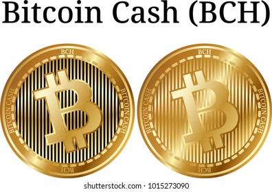 Set of physical golden coin Bitcoin Cash (BCH), digital cryptocurrency. Bitcoin Cash (BCH) icon set. Vector illustration isolated on white background.