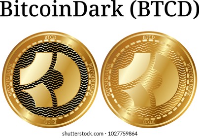 Set of physical golden coin BitcoinDark (BTCD), digital cryptocurrency. BitcoinDark (BTCD) icon set. Vector illustration isolated on white background.