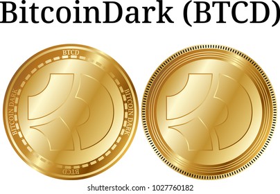 Set of physical golden coin BitcoinDark (BTCD), digital cryptocurrency. BitcoinDark (BTCD) icon set. Vector illustration isolated on white background.