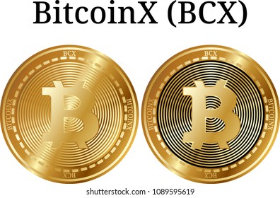Set of physical golden coin BitcoinX (BCX), digital cryptocurrency. BitcoinX (BCX) icon set. Vector illustration isolated on white background.