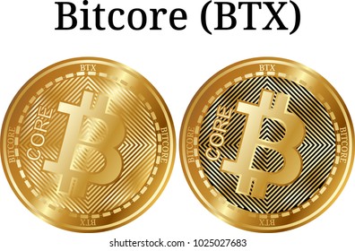 Set of physical golden coin Bitcore (BTX), digital cryptocurrency. Bitcore (BTX) icon set. Vector illustration isolated on white background.