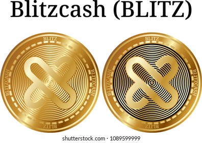 Set of physical golden coin Blitzcash (BLITZ), digital cryptocurrency. Blitzcash (BLITZ) icon set. Vector illustration isolated on white background.