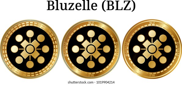 Set of physical golden coin Bluzelle (BLZ), digital cryptocurrency. Bluzelle (BLZ) icon set. Vector illustration isolated on white background.