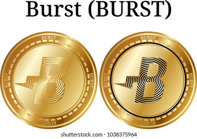 Set of physical golden coin Burst (BURST), digital cryptocurrency. Burst (BURST) icon set. Vector illustration isolated on white background.