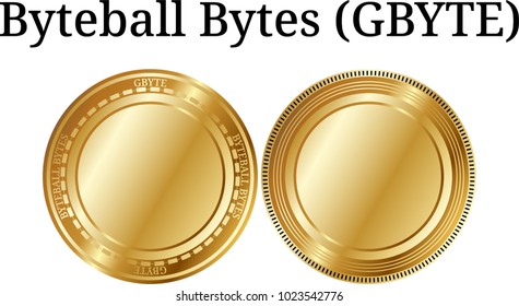 Set of physical golden coin Byteball Bytes (GBYTE), digital cryptocurrency. Byteball Bytes (GBYTE) icon set. Vector illustration isolated on white background.