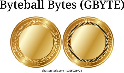 Set of physical golden coin Byteball Bytes (GBYTE), digital cryptocurrency. Byteball Bytes (GBYTE) icon set. Vector illustration isolated on white background.