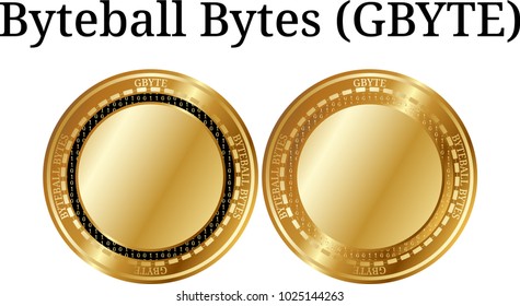Set of physical golden coin Byteball Bytes (GBYTE), digital cryptocurrency. Byteball Bytes (GBYTE) icon set. Vector illustration isolated on white background.