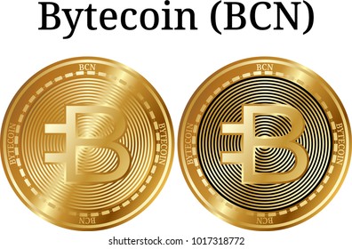 Set of physical golden coin Bytecoin (BCN), digital cryptocurrency. Bytecoin (BCN) icon set. Vector illustration isolated on white background. svg