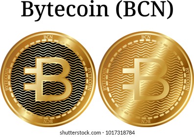Set of physical golden coin Bytecoin (BCN), digital cryptocurrency. Bytecoin (BCN) icon set. Vector illustration isolated on white background. svg