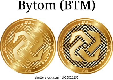 Set of physical golden coin Bytom (BTM), digital cryptocurrency. Bytom (BTM) icon set. Vector illustration isolated on white background.