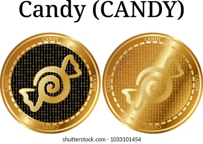 Set of physical golden coin Candy (CANDY), digital cryptocurrency. Candy (CANDY) icon set. Vector illustration isolated on white background.