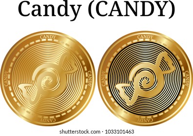 Set of physical golden coin Candy (CANDY), digital cryptocurrency. Candy (CANDY) icon set. Vector illustration isolated on white background.