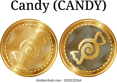 Set of physical golden coin Candy (CANDY), digital cryptocurrency. Candy (CANDY) icon set. Vector illustration isolated on white background.