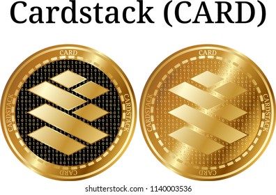 Set of physical golden coin Cardstack (CARD), digital cryptocurrency.  icon set. Vector illustration isolated on white background.