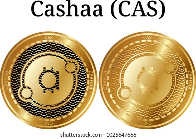 Set of physical golden coin Cashaa (CAS), digital cryptocurrency. Cashaa (CAS) icon set. Vector illustration isolated on white background.