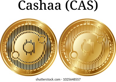 Set of physical golden coin Cashaa (CAS), digital cryptocurrency. Cashaa (CAS) icon set. Vector illustration isolated on white background.