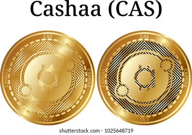 Set of physical golden coin Cashaa (CAS), digital cryptocurrency. Cashaa (CAS) icon set. Vector illustration isolated on white background.