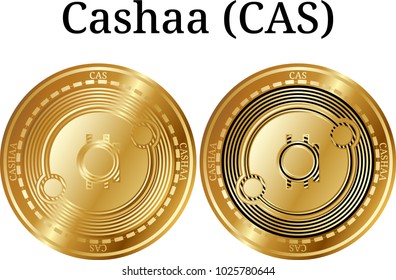 Set of physical golden coin Cashaa (CAS), digital cryptocurrency. Cashaa (CAS) icon set. Vector illustration isolated on white background.