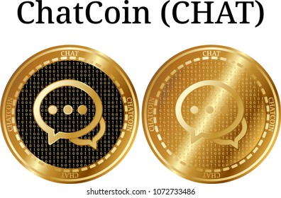 Set of physical golden coin ChatCoin (CHAT), digital cryptocurrency. ChatCoin (CHAT) icon set. Vector illustration isolated on white background.