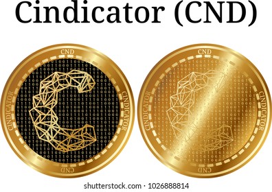 Set of physical golden coin Cindicator (CND), digital cryptocurrency. Cindicator (CND) icon set. Vector illustration isolated on white background.