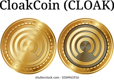 Set of physical golden coin CloakCoin (CLOAK), digital cryptocurrency. CloakCoin (CLOAK) icon set. Vector illustration isolated on white background.