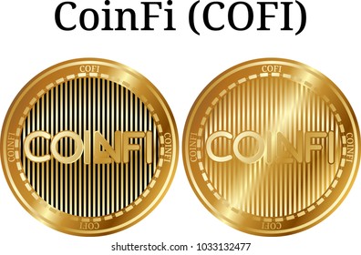 Set of physical golden coin CoinFi (COFI), digital cryptocurrency. CoinFi (COFI) icon set. Vector illustration isolated on white background.