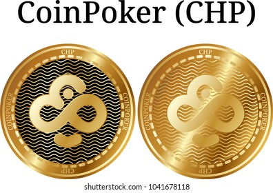 Set of physical golden coin CoinPoker (CHP), digital cryptocurrency. CoinPoker (CHP) icon set. Vector illustration isolated on white background.